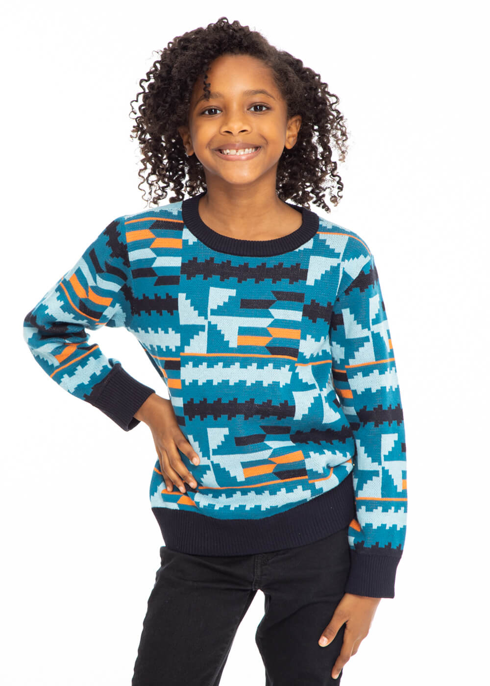 Oma African Print Kids' Sweater (Teal Kente)