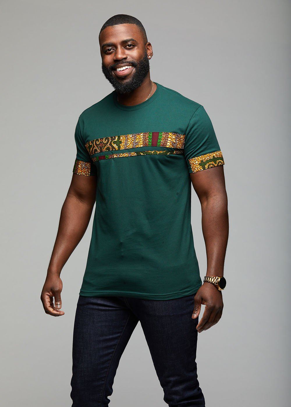 Jaheem African Print Short Sleeve T-shirt (Green Tortoise Back)