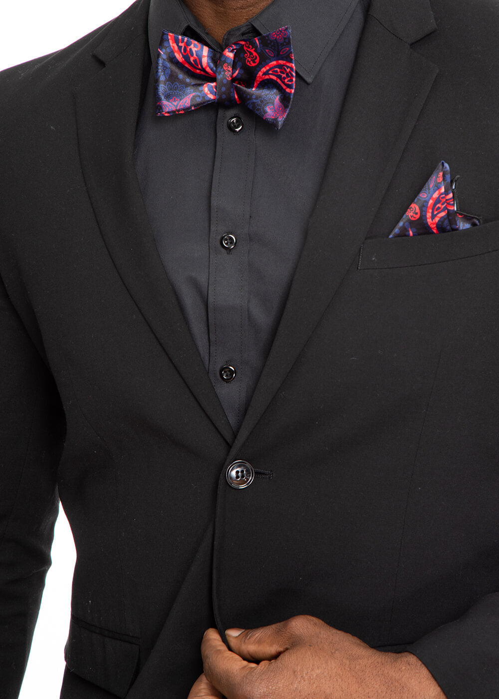 Halif African Print Bow Tie and Pocket Square Black Maroon Paisley