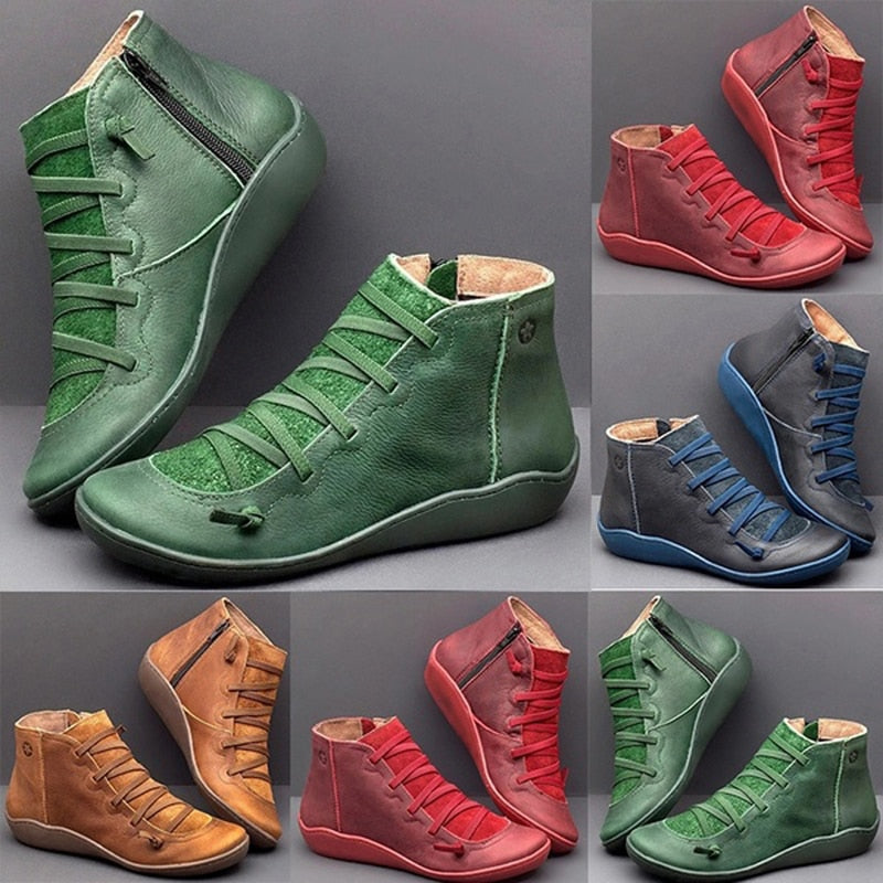 Women's PU Leather Casual Ankle Soft Handmade Ankle Boots