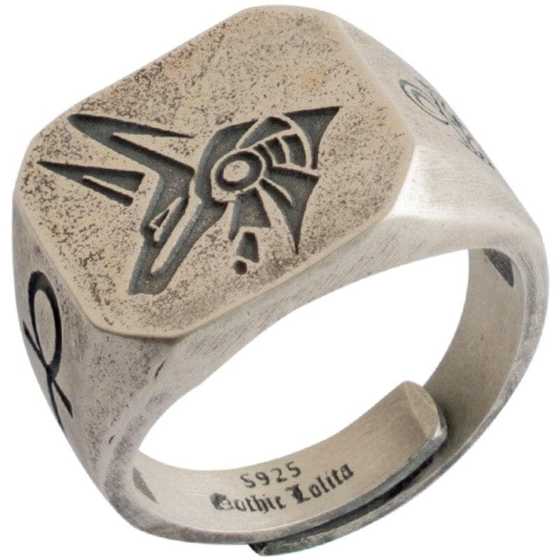 Ancient Kemet Egypt Heru Horus Anpu Anubis Ankh S925 Sterling Silver Ring