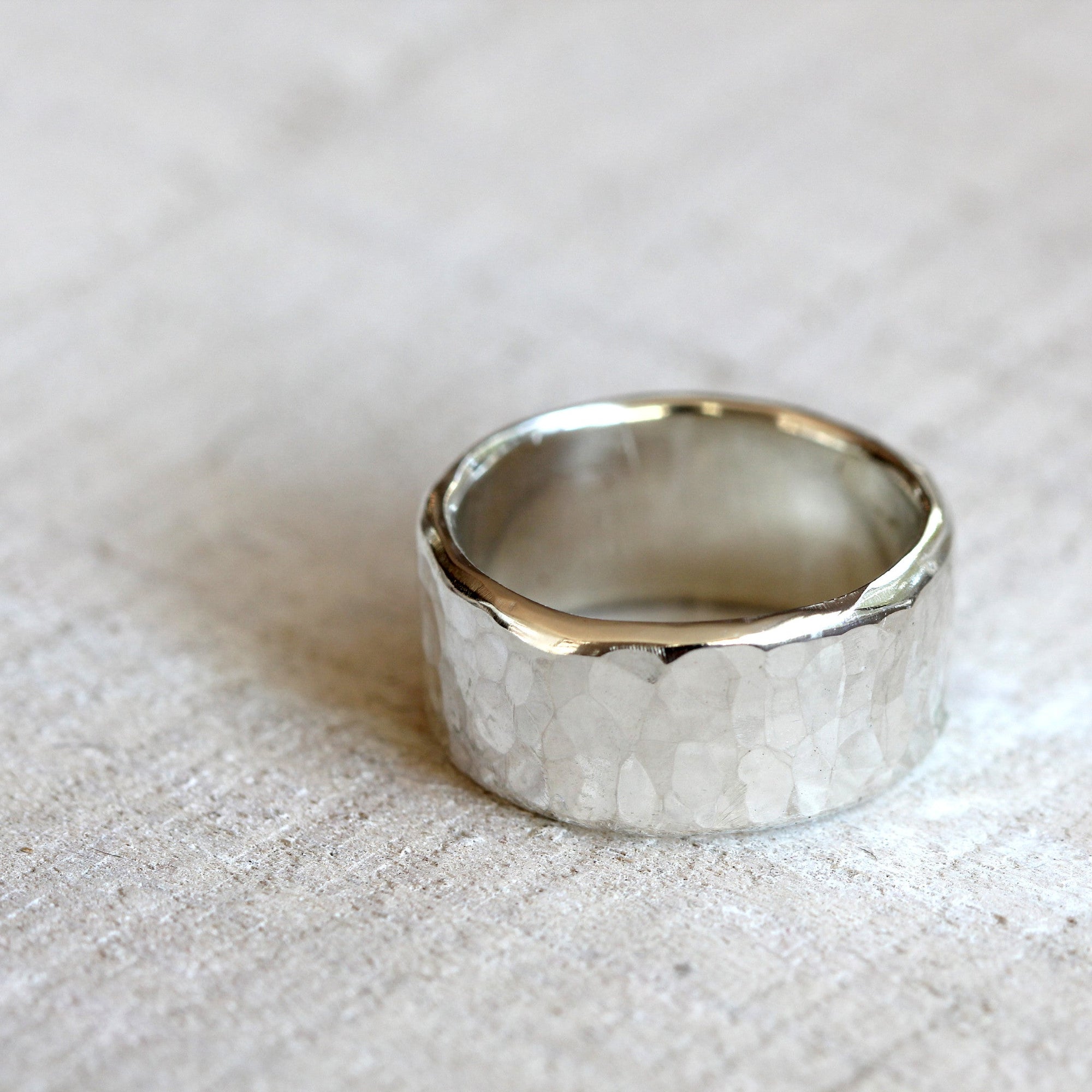 Men's Wide Band Hammered Sterling Silver Ring
