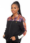 Tumo Unisex African Print Color-Blocked Zip-Up Hoodie (Black/ Orange Navy Kente)